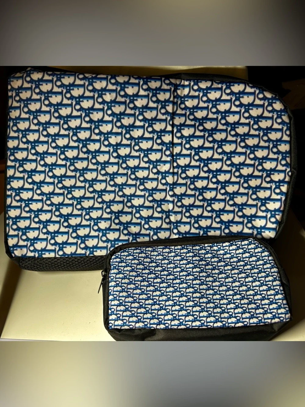 Designer-Inspired Blue Monogram Men’s Backpack & Pouch/Pencil case Set NWOT